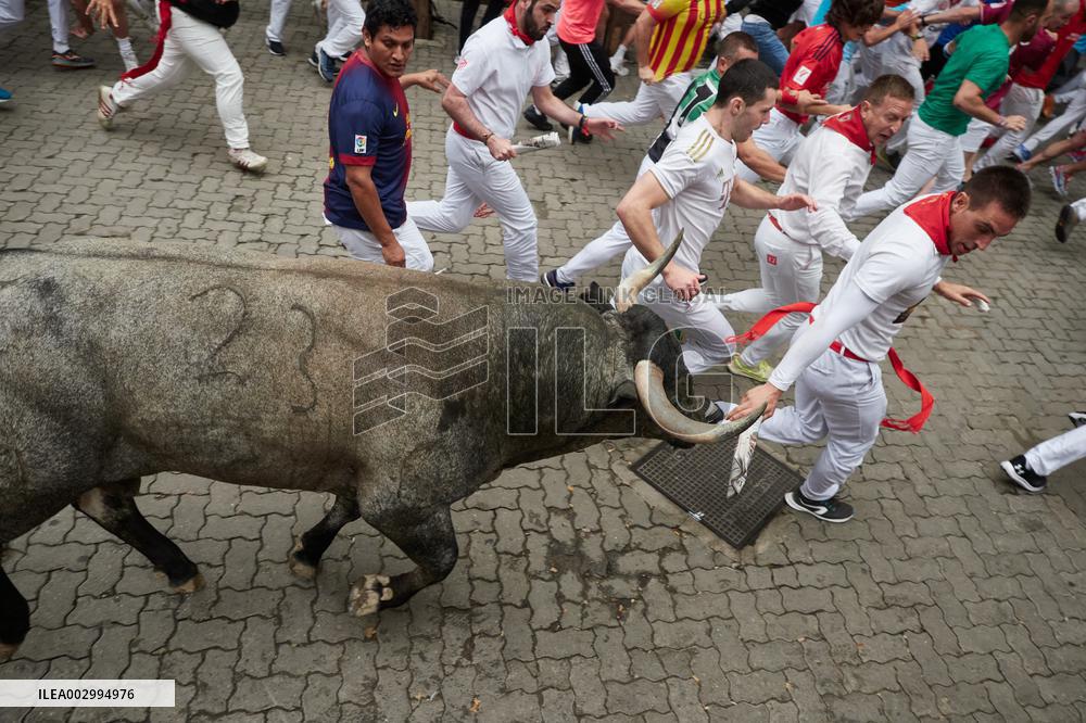 Seventh running of the bulls of the Fiestas de San Fermin 2024