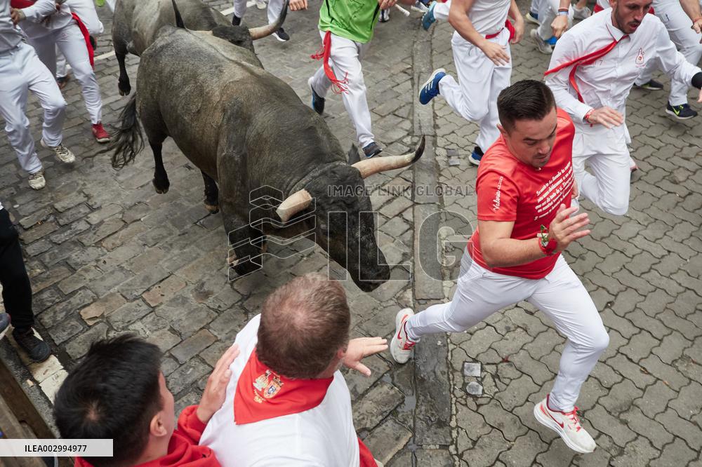 Seventh running of the bulls of the Fiestas de San Fermin 2024