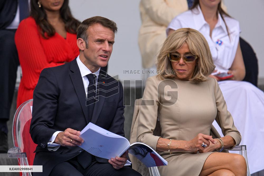 Emmanuel and Brigitte Macron at Bastille Day Parade - Paris