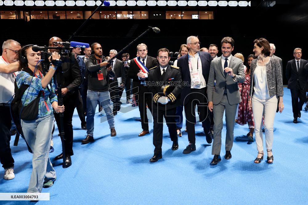 Gabriel Attal on visit at Paris La Defense Arena - Nanterre