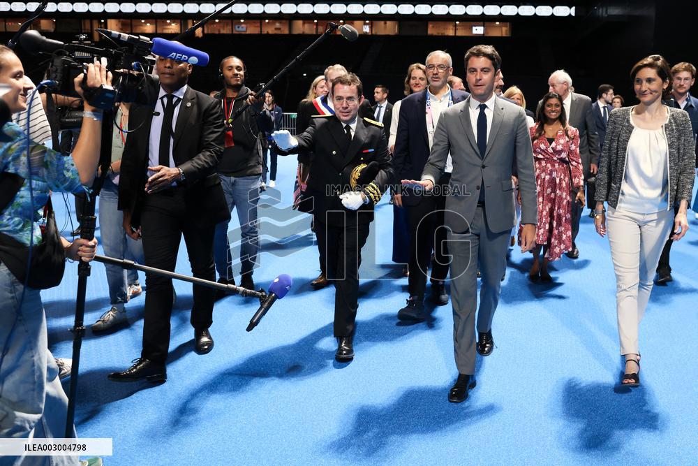 Gabriel Attal on visit at Paris La Defense Arena - Nanterre