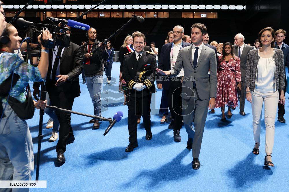 Gabriel Attal on visit at Paris La Defense Arena - Nanterre
