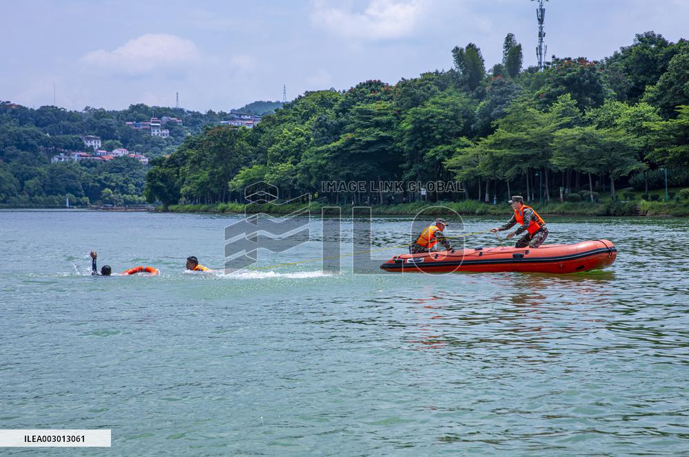 Flood Control And Rescue Drill in Baise