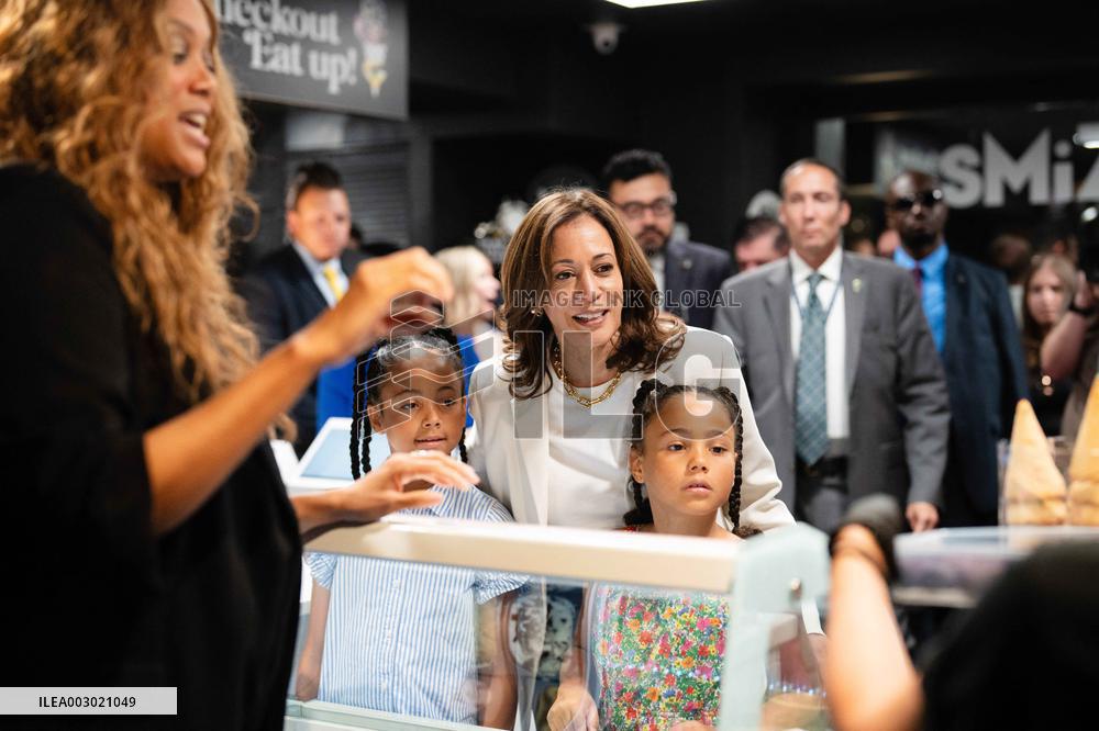 VP Harris Stops By Tyra Banks' Ice Cream Shop - Washington