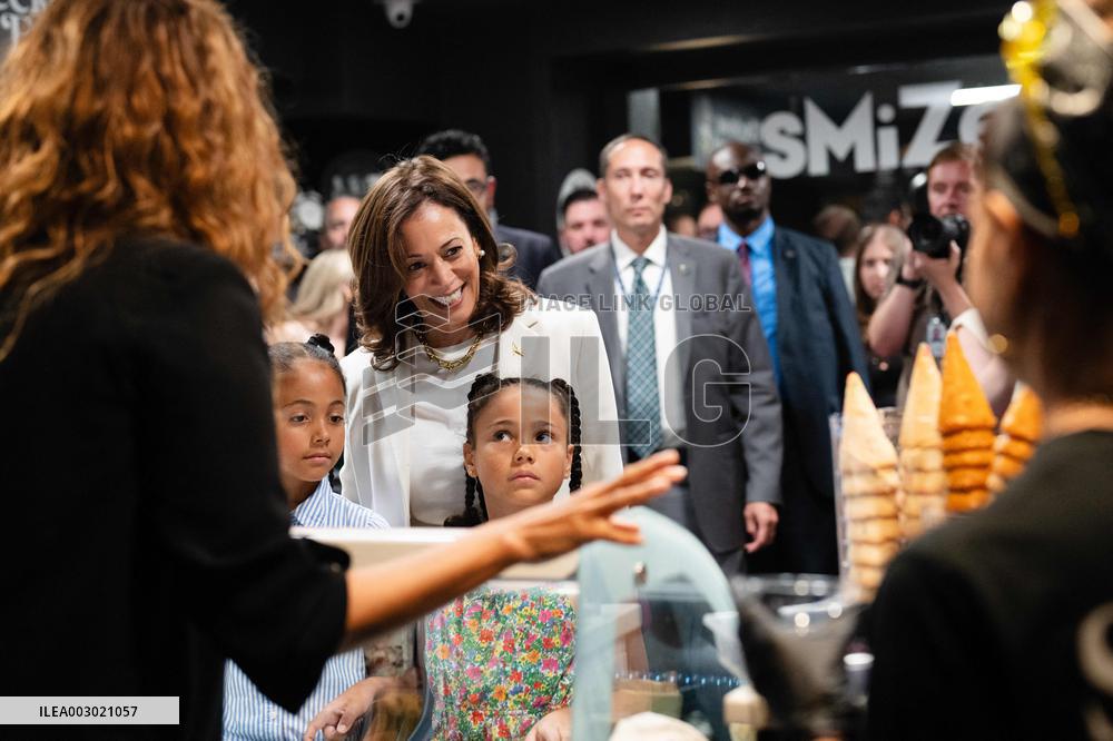 VP Harris Stops By Tyra Banks' Ice Cream Shop - Washington