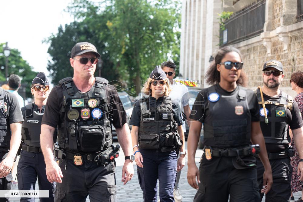 Paris 2024 - Brazilian Police Officers Patrol In Montmartre