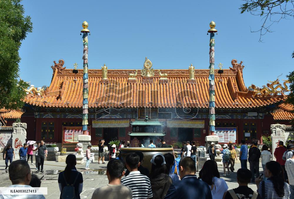 Tourists Visit Wuliang Temple in Hohhot