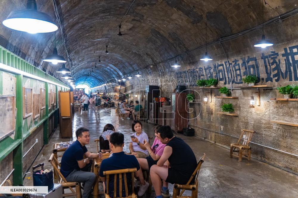 Residents at A Bomb Shelter to Cool Off in Chongqing