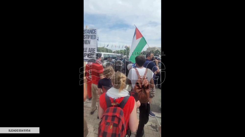 US: Pro-Palestine Protesters Clash With Police In D.C. As Netanyahu Addresses Congress