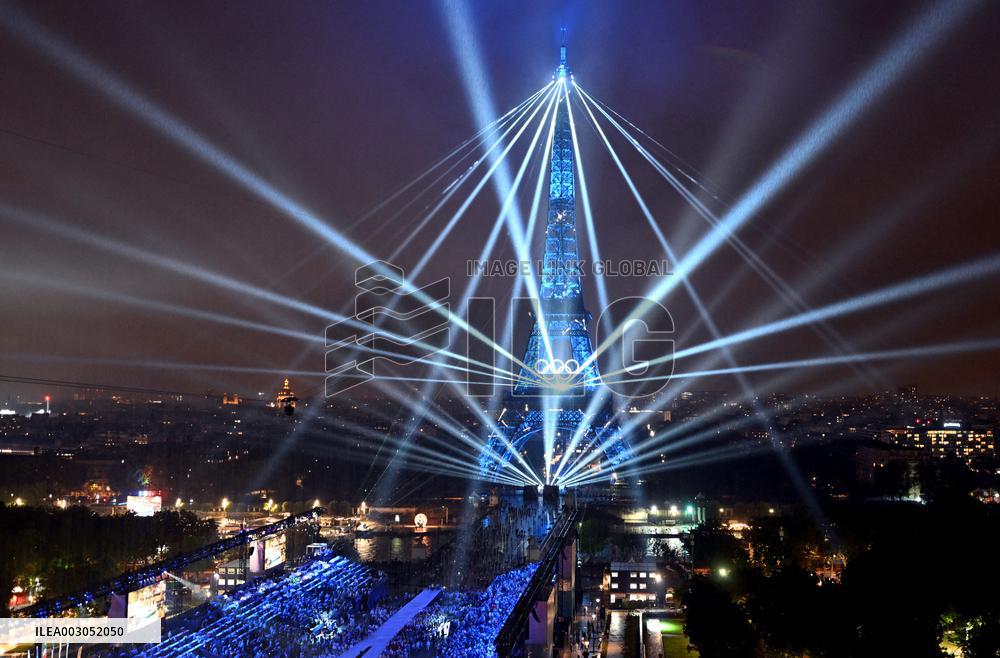 Paris 2024 - A Light Show Is Staged On The Eiffel Tower
