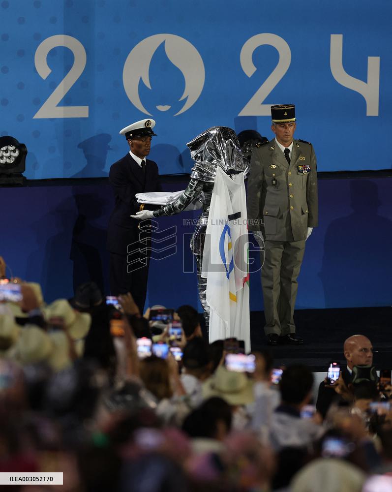 Paris 2024 - Olympic Flag Arrival At Trocadero