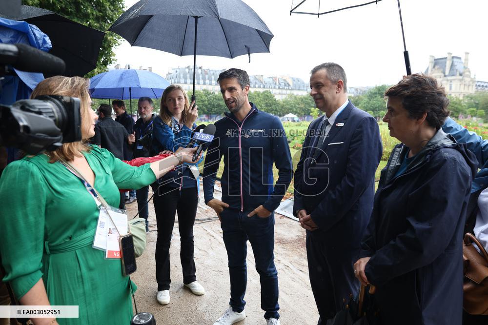 Paris 2024 - Olympic Chaudron Public Presentation At Tuileries Garden