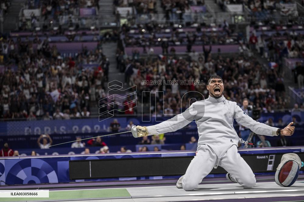 Paris 2024 - Fencing - Yannick Borel Celebrates Victory In Quarter Finals