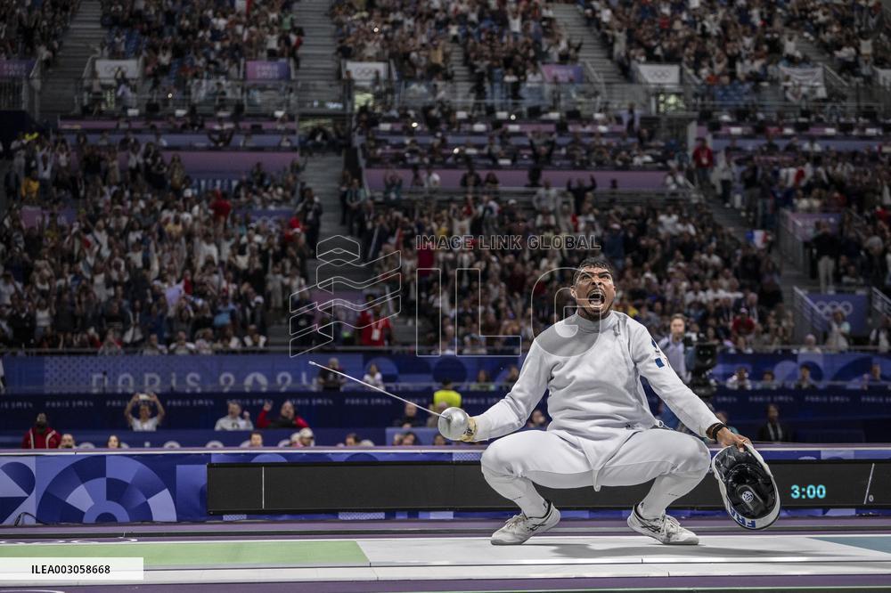 Paris 2024 - Fencing - Yannick Borel Celebrates Victory In Quarter Finals