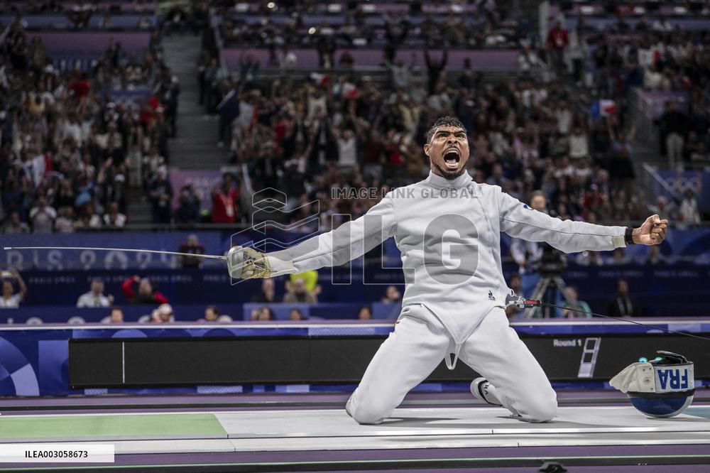 Paris 2024 - Fencing - Yannick Borel Celebrates Victory In Quarter Finals