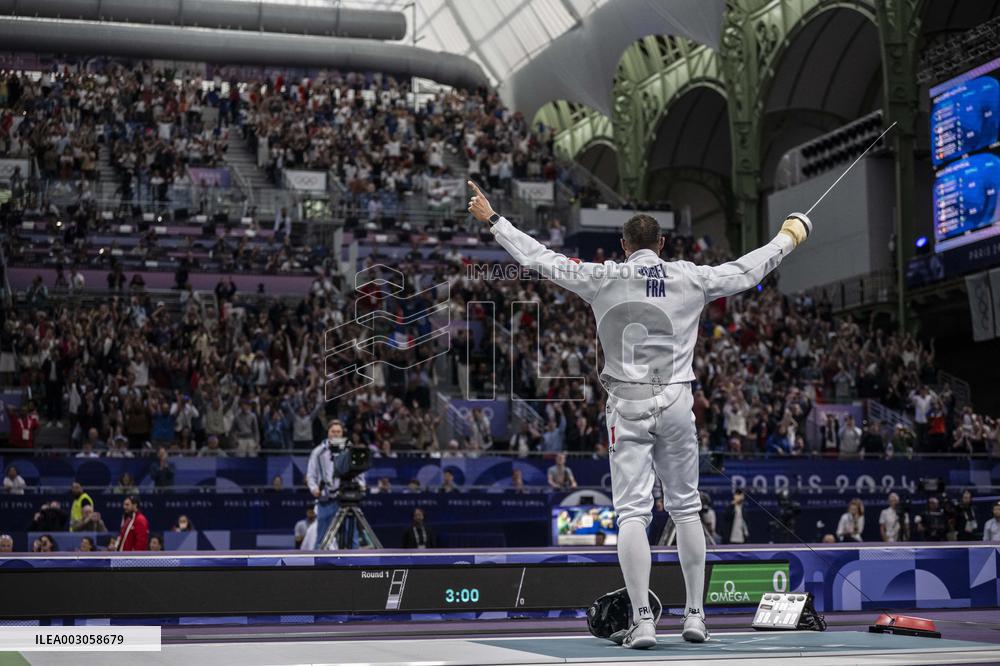 Paris 2024 - Fencing - Yannick Borel Celebrates Victory In Quarter Finals