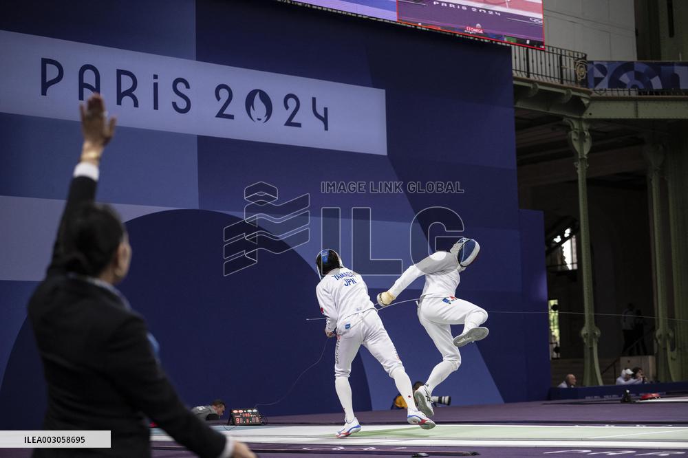 Paris 2024 - Fencing - Yannick Borel Celebrates Victory In Quarter Finals