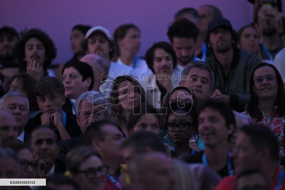 Paris 2024 - Gerald Darmanin And Wife At Fencing Match
