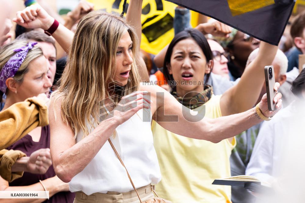Jennifer Aniston Joins A Climate Change Protest Filming The Morning Show - NYC
