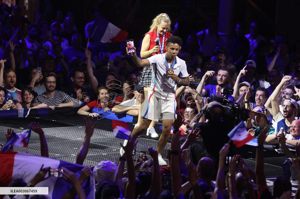Paris 2024 - Amandine Buchard celebrating her bronze medal at Club France