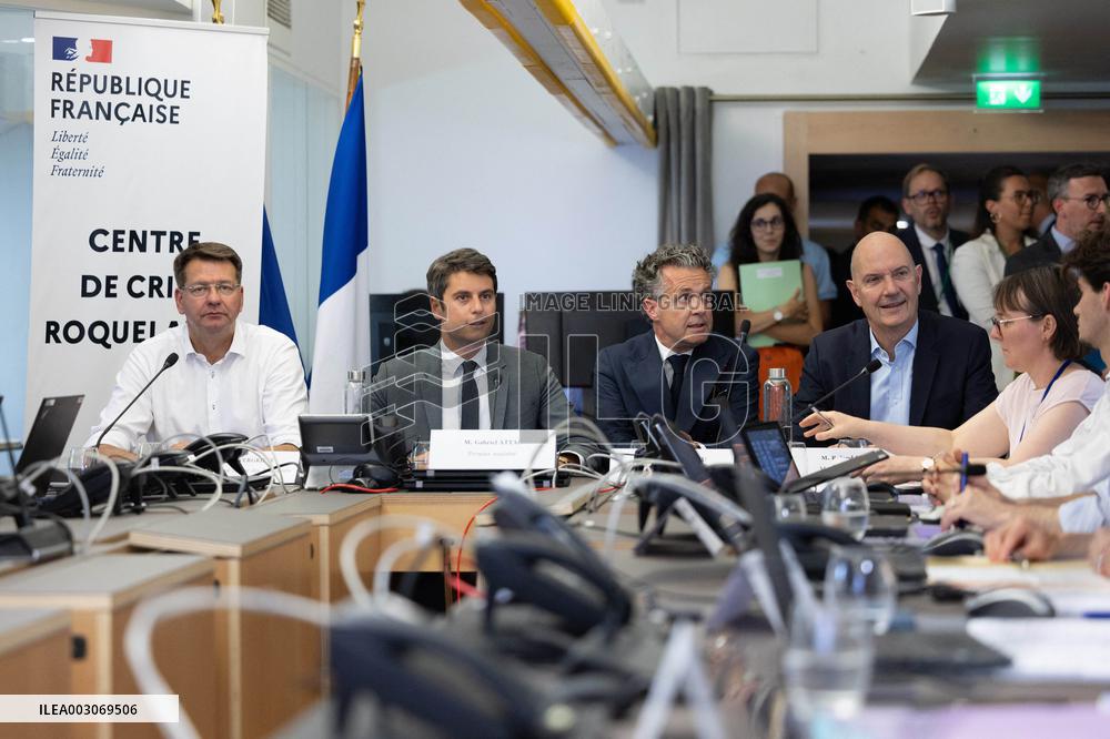 Gabriel Attal Visits The Heatwave Situation Crisis Centre - Paris