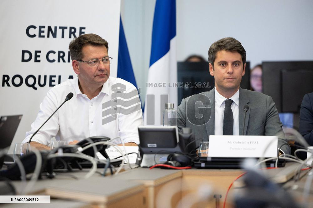Gabriel Attal Visits The Heatwave Situation Crisis Centre - Paris