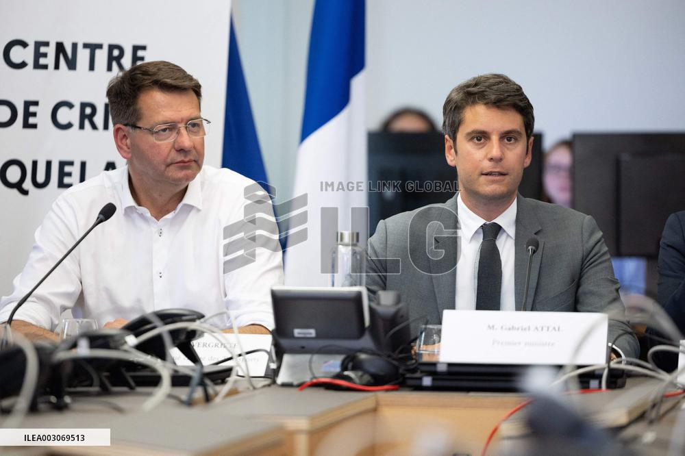 Gabriel Attal Visits The Heatwave Situation Crisis Centre - Paris