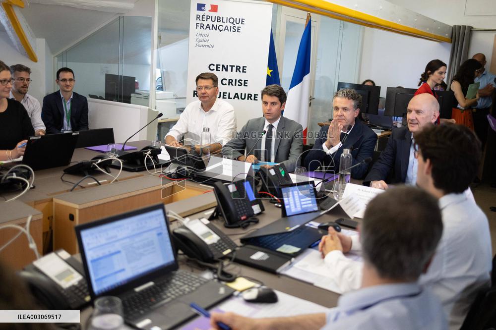 Gabriel Attal Visits The Heatwave Situation Crisis Centre - Paris