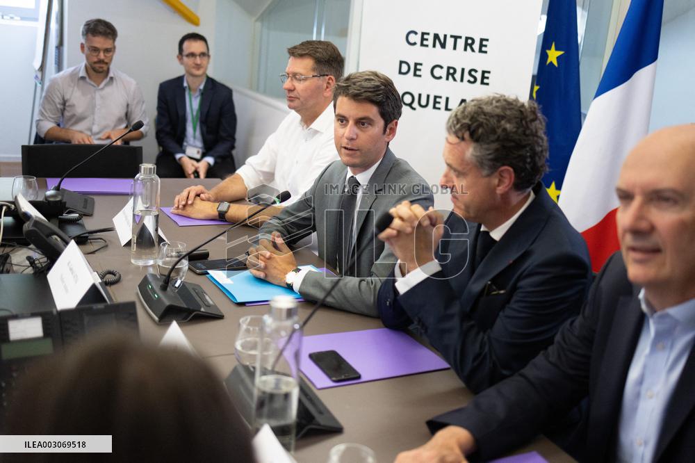 Gabriel Attal Visits The Heatwave Situation Crisis Centre - Paris