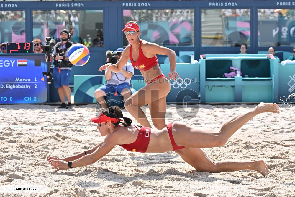 Paris 2024 - Women’s Beach Volleyball Spain v Egypt