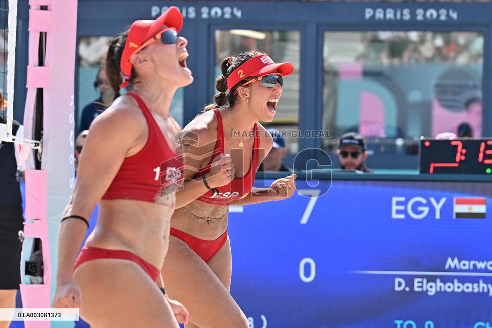 Paris 2024 - Women’s Beach Volleyball Spain v Egypt
