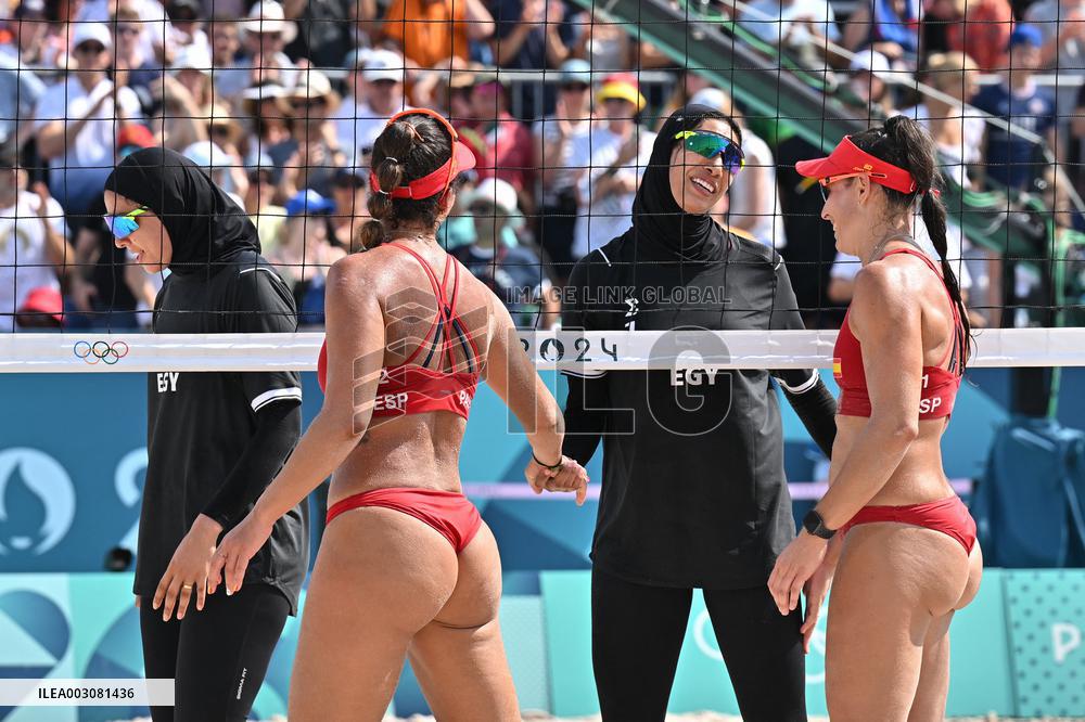 Paris 2024 - Women’s Beach Volleyball Spain v Egypt