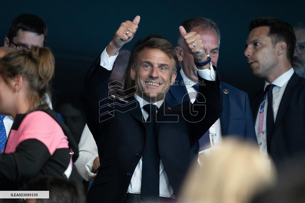 Paris 2024 - Macron Celebrates In The Stands