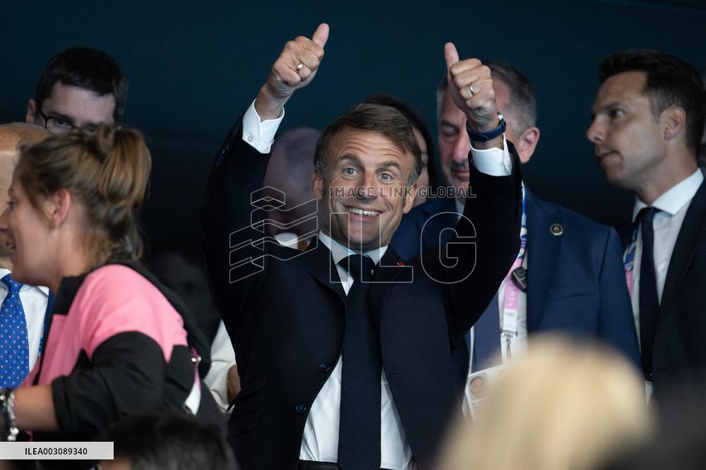 Paris 2024 - Macron Celebrates In The Stands