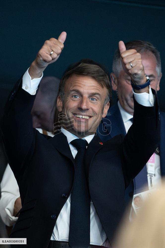 Paris 2024 - Macron Celebrates In The Stands