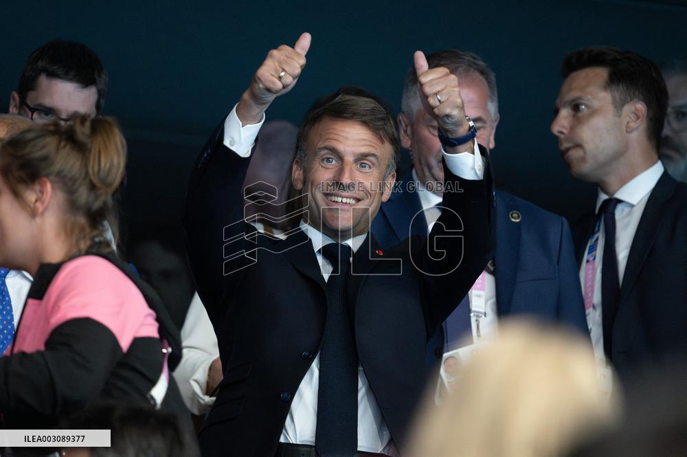 Paris 2024 - Macron Celebrates In The Stands