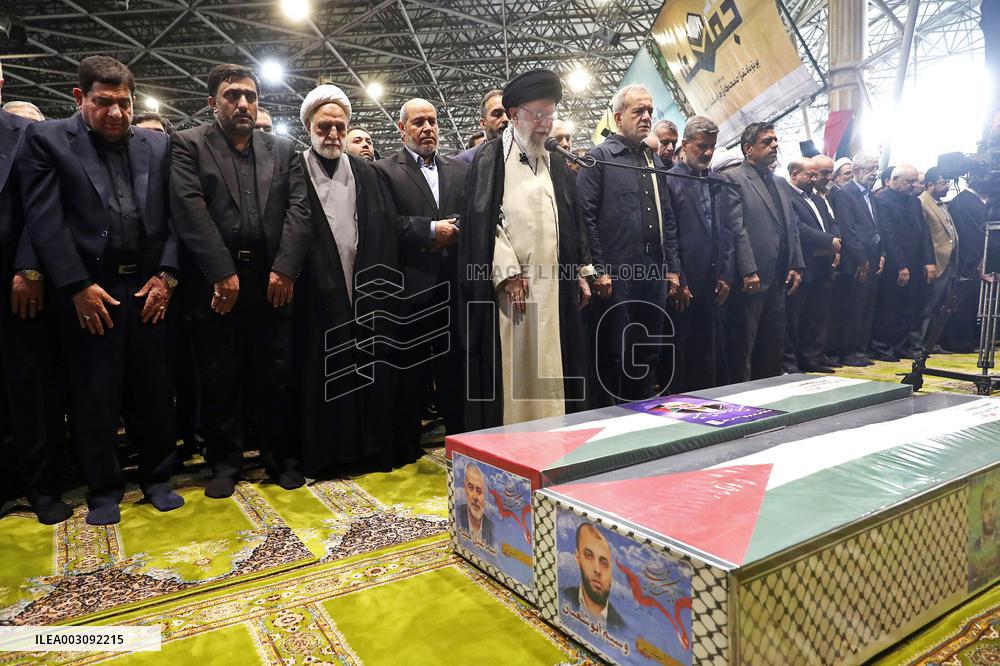 Iran’s Supreme Leader Prays Over Coffin of Ismail Haniyeh - Tehran
