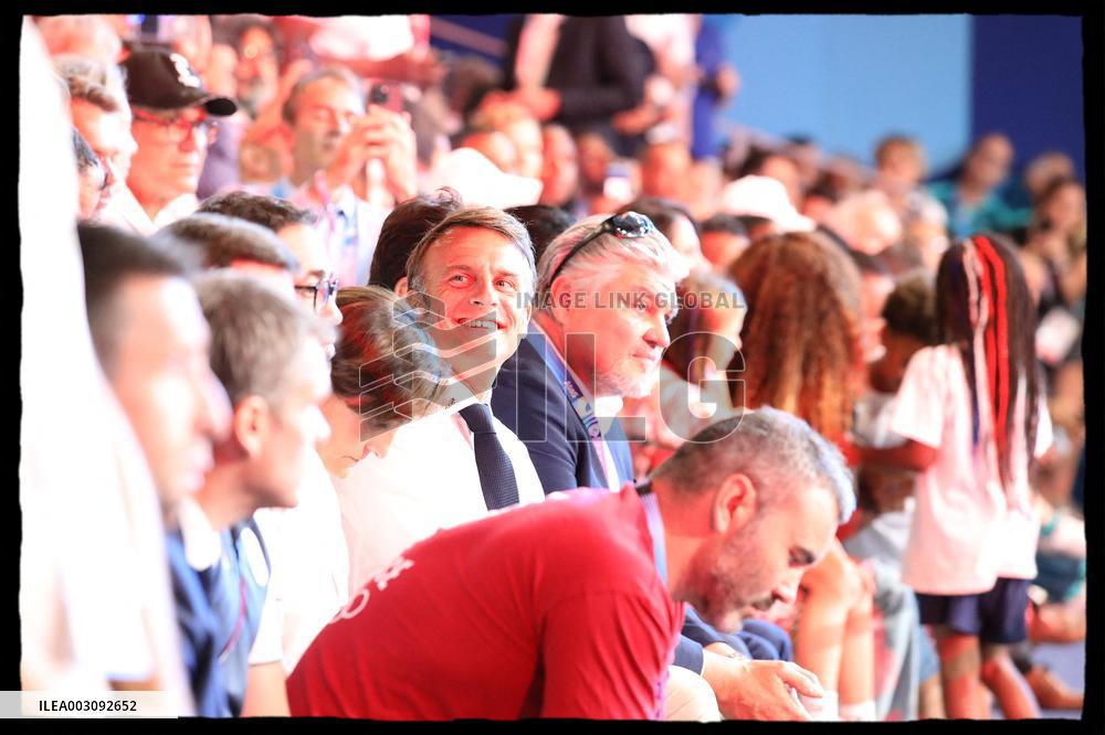 Paris 2024 - President Macron Congratulates Gold Medal Teddy Riner