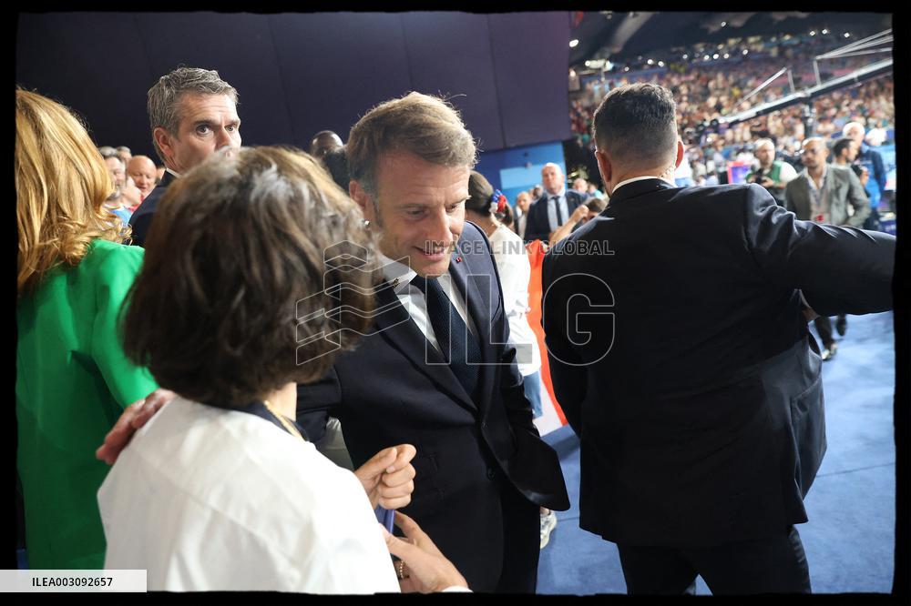 Paris 2024 - President Macron Congratulates Gold Medal Teddy Riner