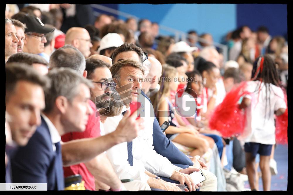 Paris 2024 - President Macron Congratulates Gold Medal Teddy Riner