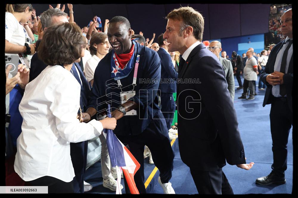 Paris 2024 - President Macron Congratulates Gold Medal Teddy Riner