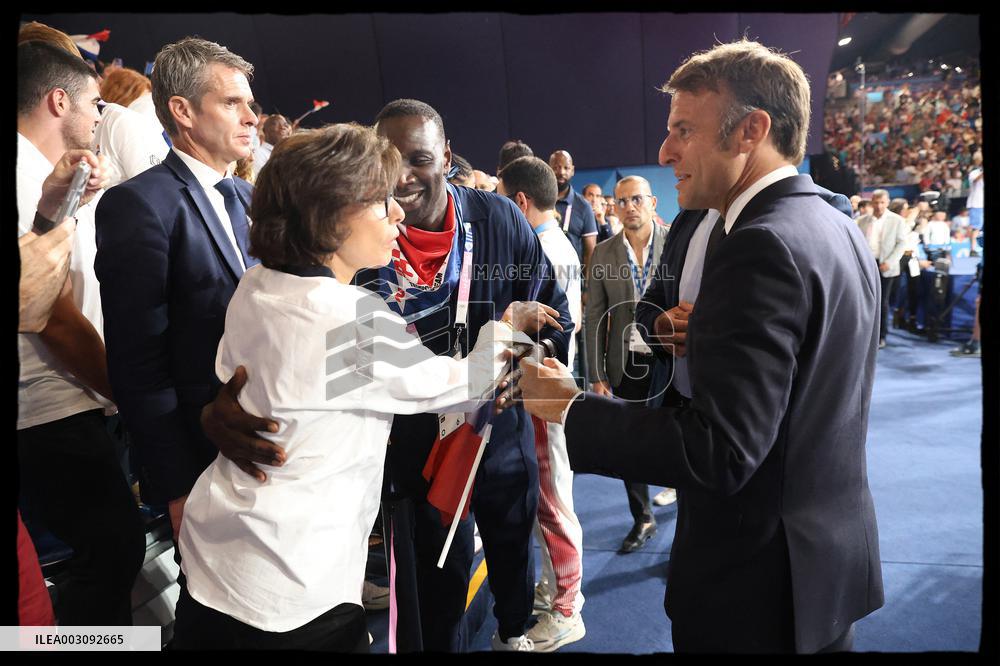 Paris 2024 - President Macron Congratulates Gold Medal Teddy Riner