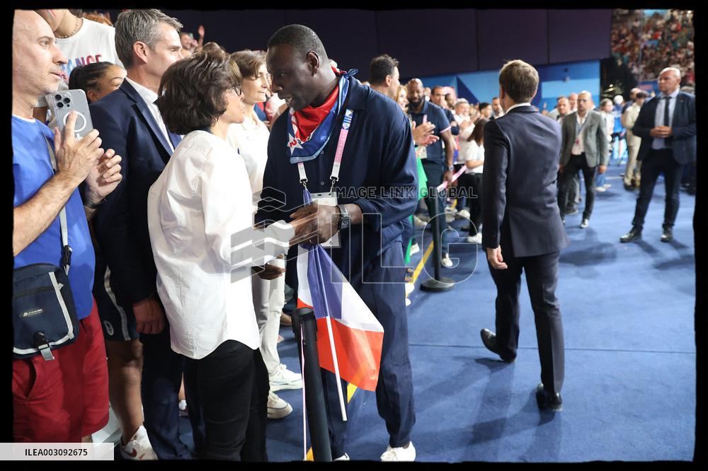 Paris 2024 - President Macron Congratulates Gold Medal Teddy Riner