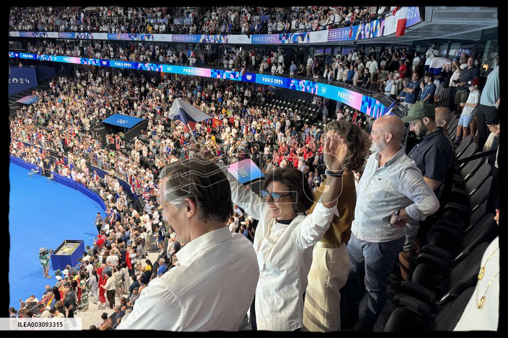 Paris 2024 - Rachida Dati Celebrates Gold Medal of Leon Marchand