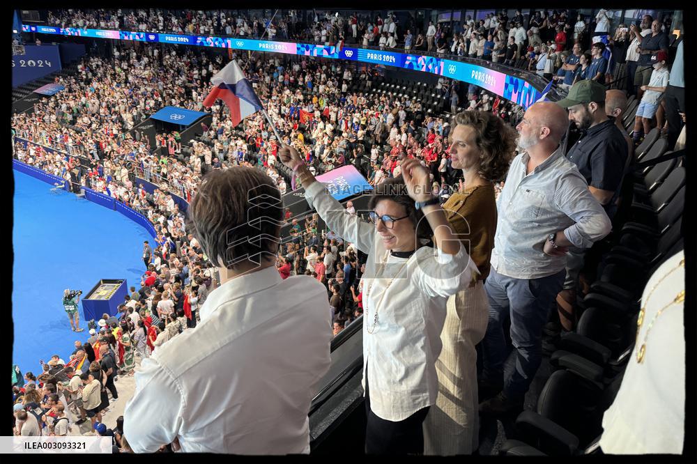Paris 2024 - Rachida Dati Celebrates Gold Medal of Leon Marchand