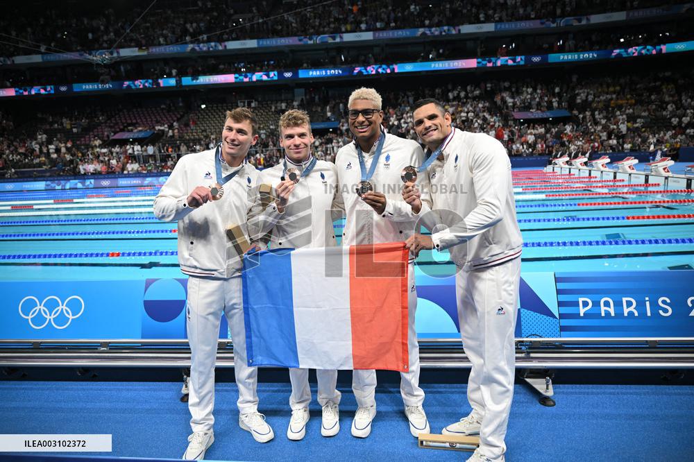 Paris 2024 - 4x100 Medley Relay - Team France Wins Bronze