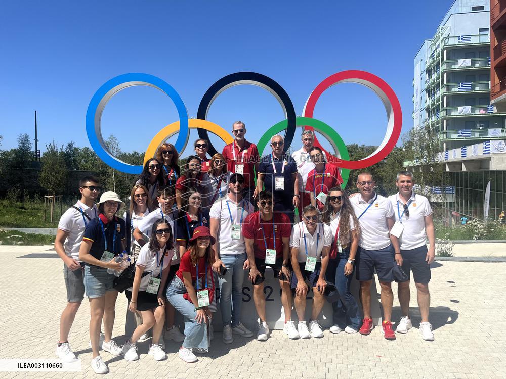 Paris 2024 - King Felipe Visits The Olympic Village