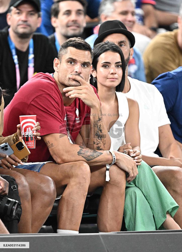 Paris 2024 - Basketball - Florent Manaudou And Girlfriend At France v Canada