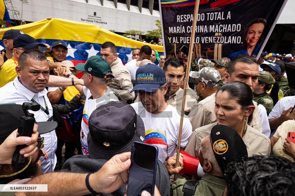 Demonstrations in Support of Venezuelan Election of Edmundo Gonzalez in Medellin Colombia