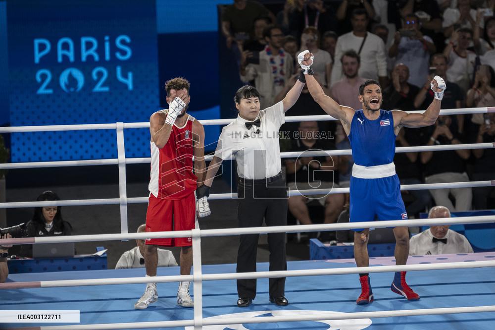 Paris 2024 - Cuba's Alvarez Beats France’s Oumiha In The Men's 63.5kg Final